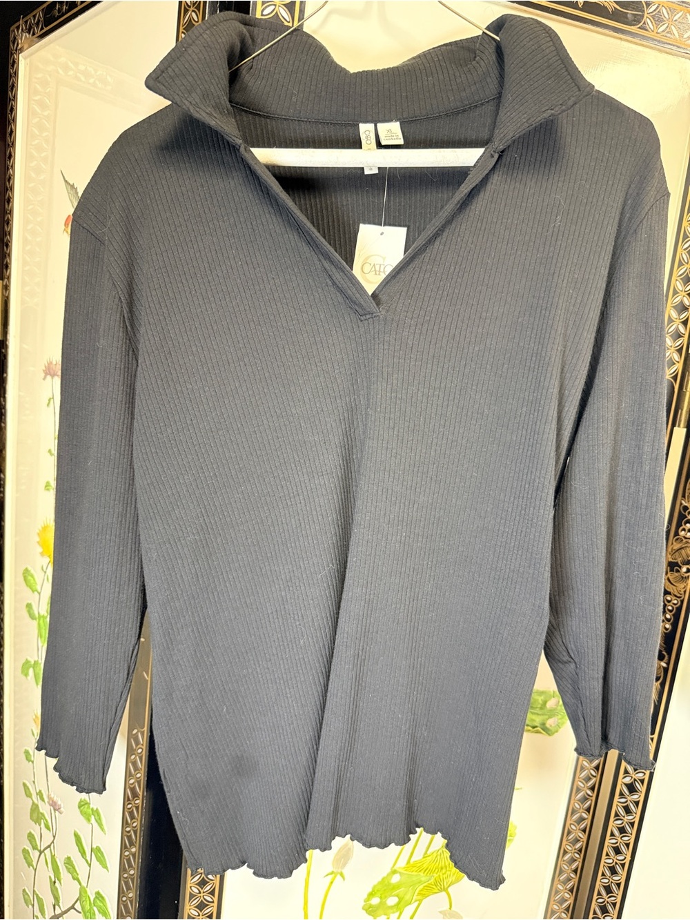 Cato NWT Black Ribbed V-Neck Collared Women's Sweater PERFECT PULLOVER